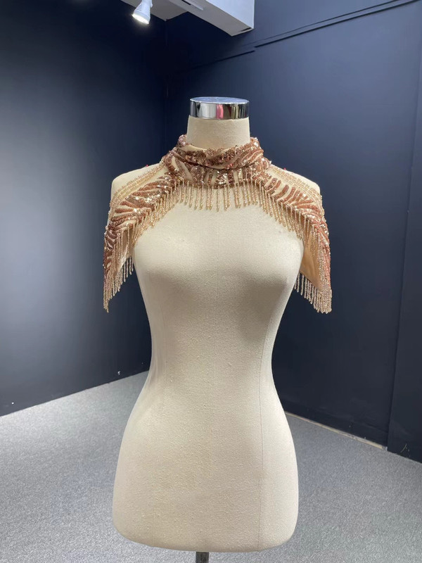 Gold Sequins Beading Off the Shoulder Prom Dress