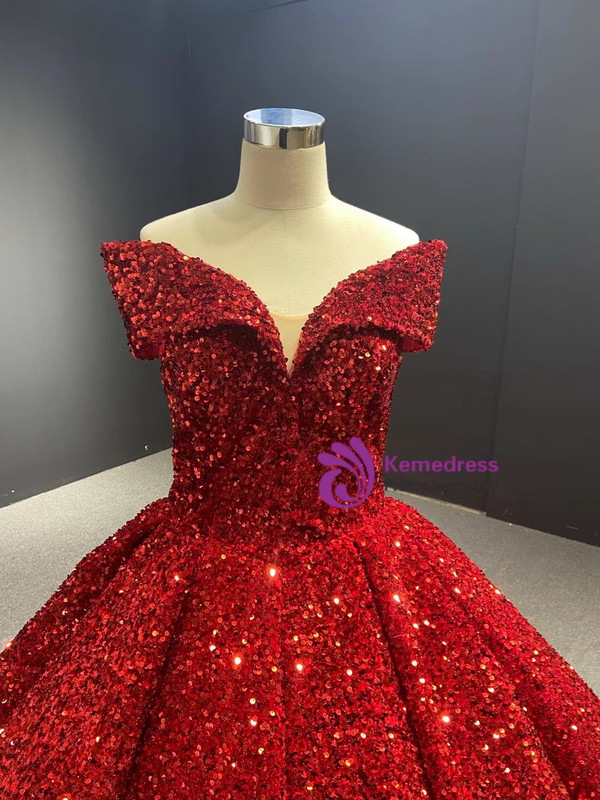 Stylish Red Sequins Off the Shoulder Prom Dress