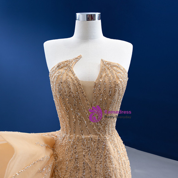 Champagne Mermaid Sequins Strapless Prom Dress