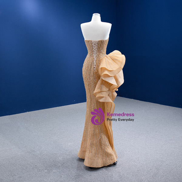 Champagne Mermaid Sequins Strapless Prom Dress