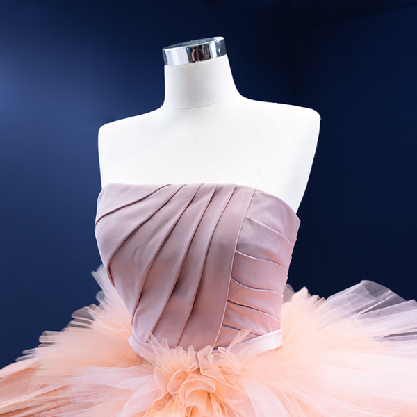 Orange Ball Gown Tulle Strapless Pleats Princess Prom Dress