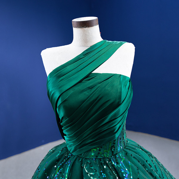 Green Sequins Satin One Shoulder Prom Dress