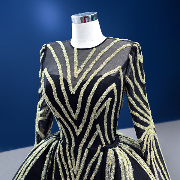 Black Mermaid Beading Sequins Prom Dress With Detachable Train