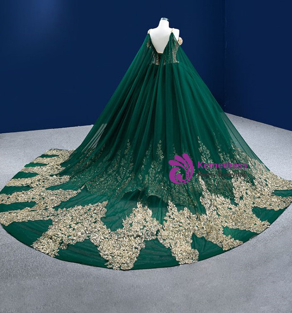 Green Tulle Sequins Appliques Spaghetti Straps Pearls Prom Dress