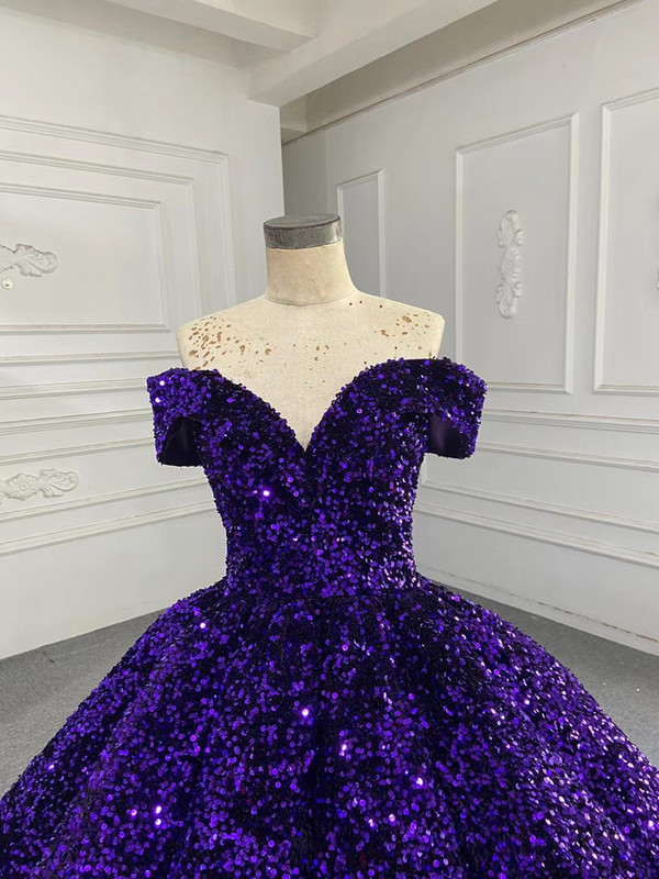 Purple Sequins Off the Shoulder Prom Dress