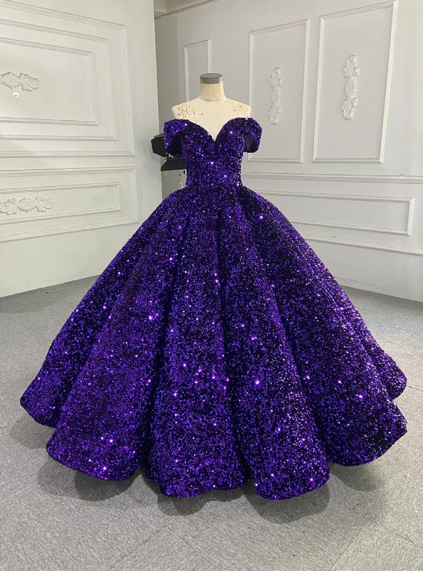 Purple Sequins Off the Shoulder Prom Dress