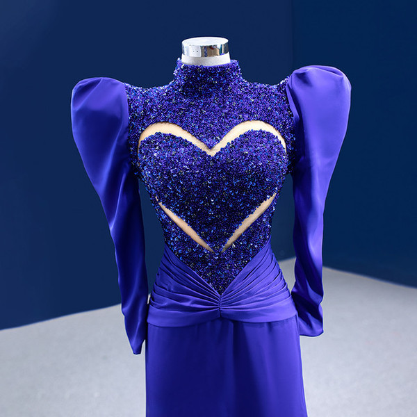 Royal Blue High Neck Beading Sequins Prom Dress