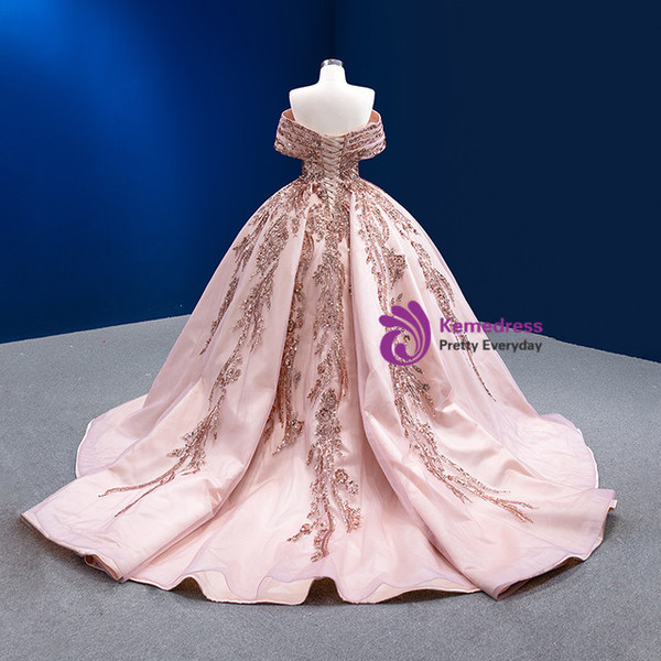 Pink Tulle Ball Gown Beading Sequins Prom Dress
