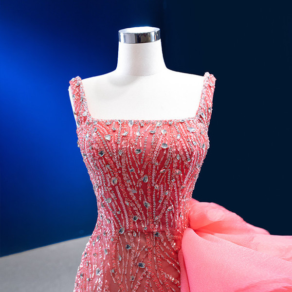 Sexy Mermaid Straps Sequins Crystal Prom Dres