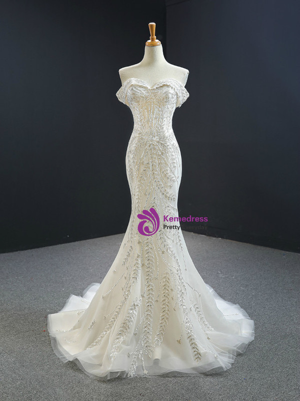 Mermaid Tulle Beading Sequins Prom Dress With Removable Train