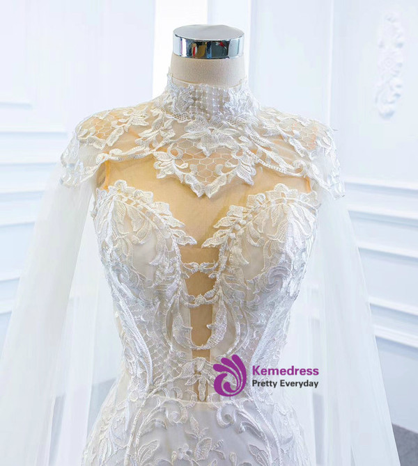 White Mermaid Tulle Lace Wedding Dress Shawl