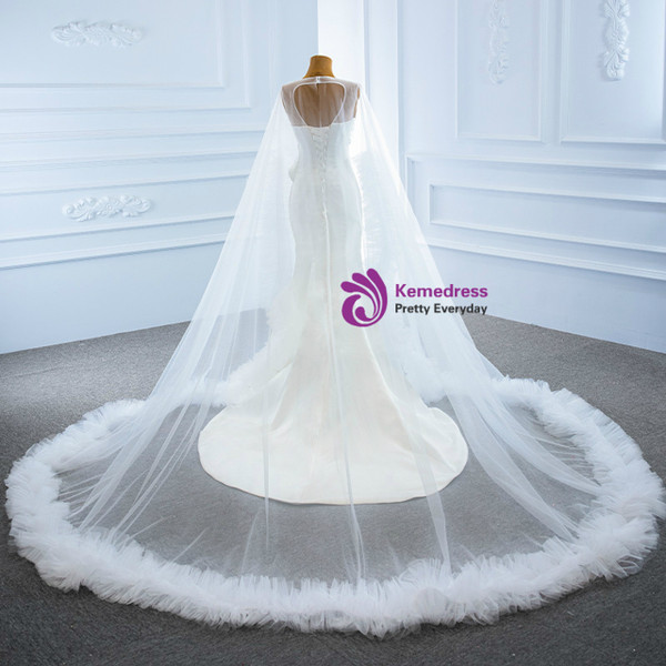 White Mermaid Satin Tulle Sleeveless Backless Wedding Dress 