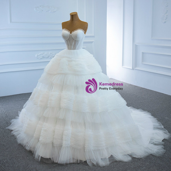 Sexy White Tulle Sweetheart Pleats Wedding Dress