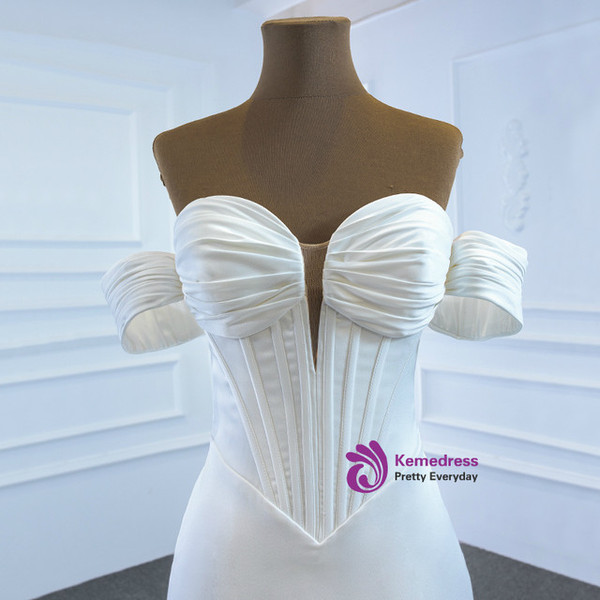 Sexy White Mermaid Satin Organza Sweetheart Pleats Wedding Dress