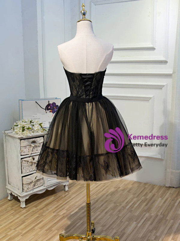 Black Tulle Lace Sweetheart Homecoming Dress