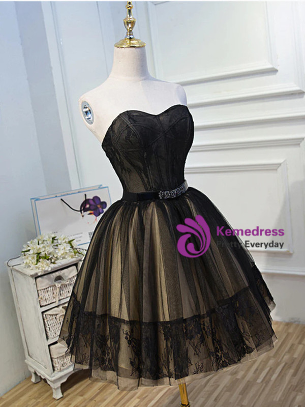 Black Tulle Lace Sweetheart Homecoming Dress
