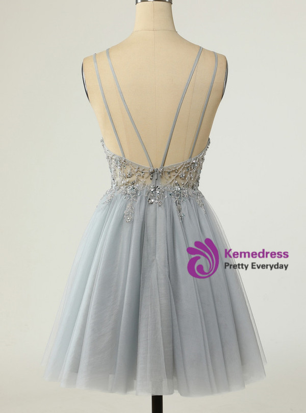 Gold Tulle Double Straps Beading Sequins Homecoming Dress