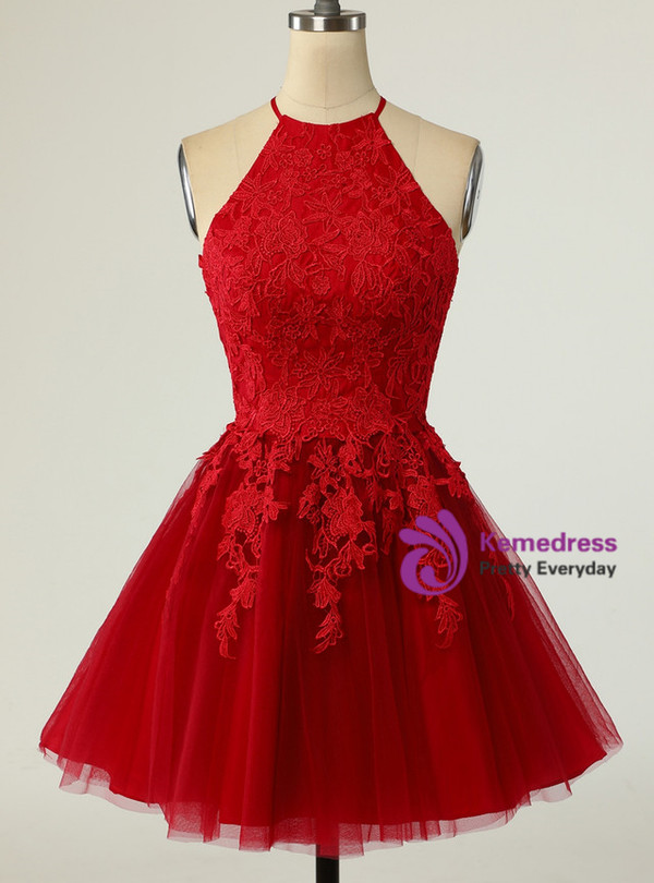 Royal Blue Tulle Halter Appliques Homecoming Dress