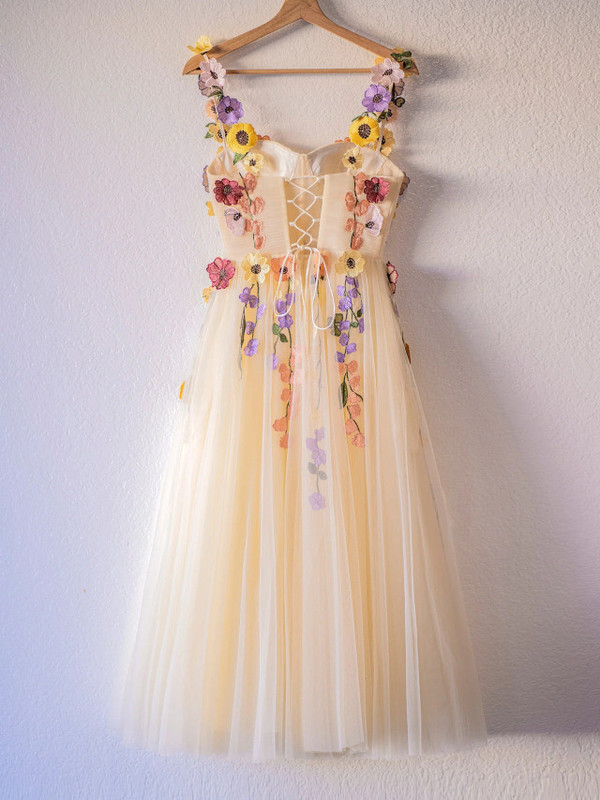 Champagne Tulle Flower Homecoming Dress
