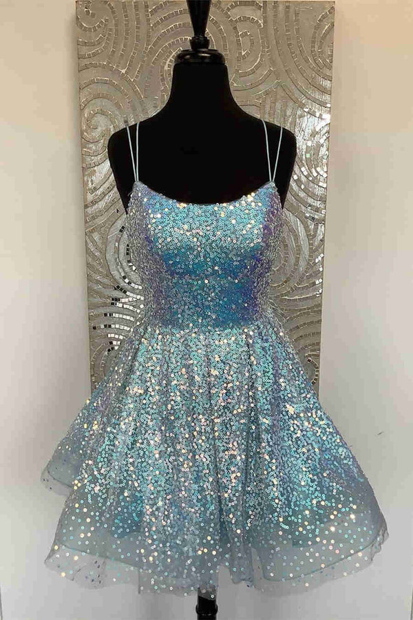 Fuchsia Sequins Spaghetti Straps Homecoming Dress