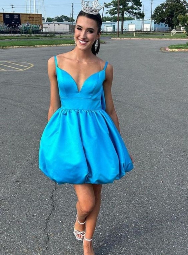 White Satin Spaghetti Straps Homecoming Dress