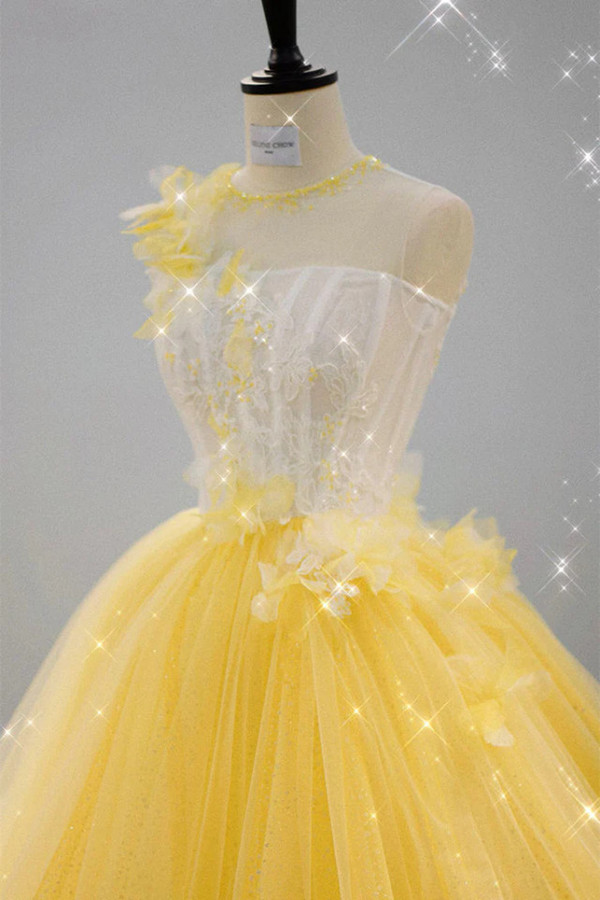 Yellow Tulle Appliques Homecoming Dress