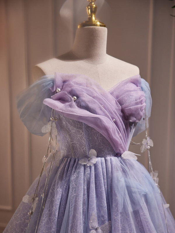 Purple Tulle Off the Shoulder Butterfly Homecoming Dress