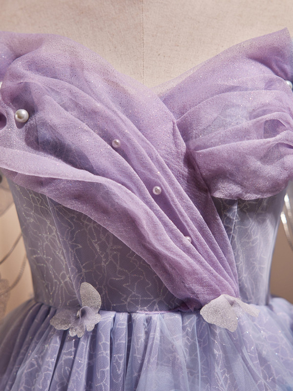 Purple Tulle Off the Shoulder Butterfly Homecoming Dress