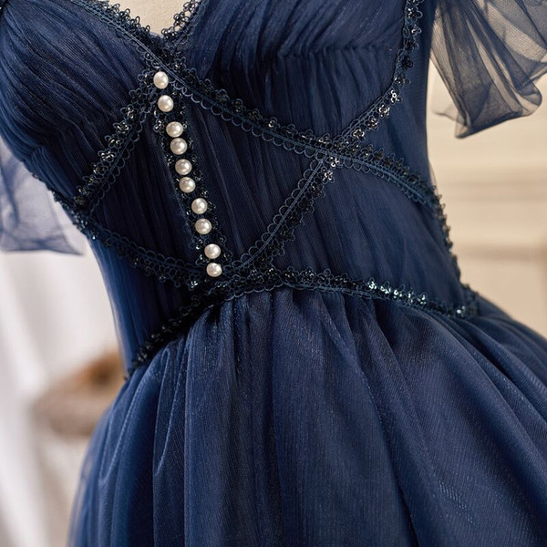 Navu Blue Tulle Pleats Homecoming Dress