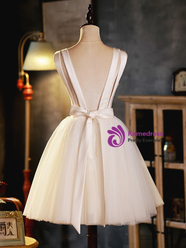 Ivory Tulle V-neck Backless Homecoming Dress