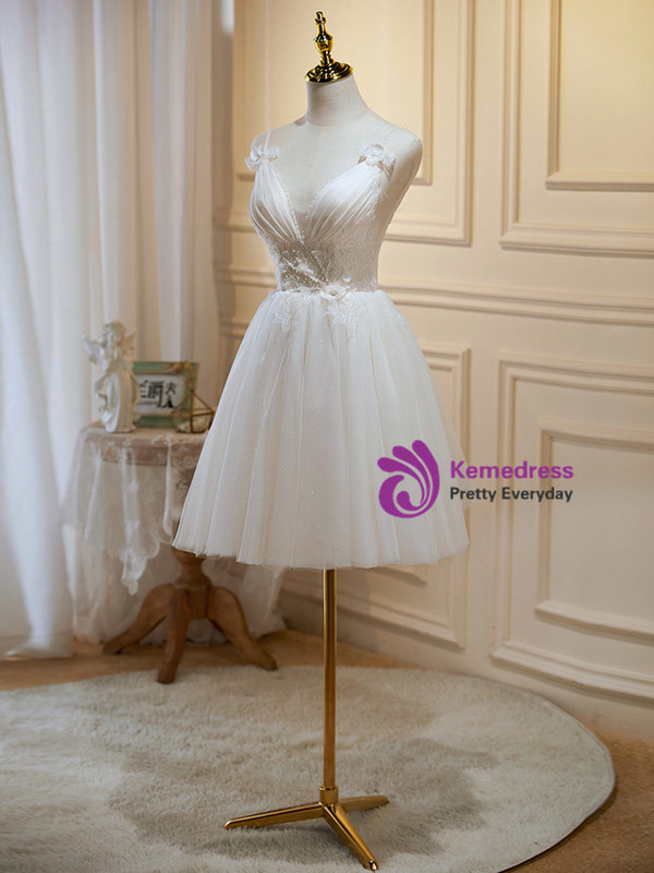 Ivory White Tulle Lace Beading Homecoming Dress