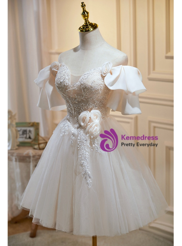 Ivory Tulle Sequins Appliques Homecoming Dress