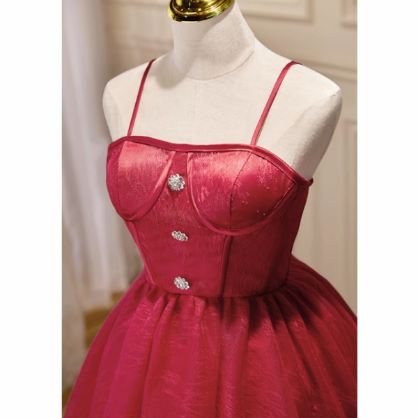 Simple Burgundy Lace Spaghetti Straps Homecoming Dress