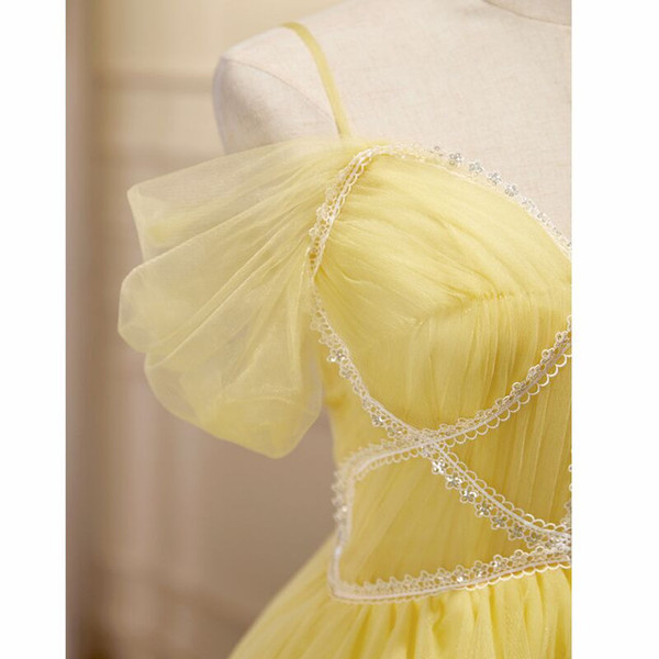 Yellow Tulle Pleats Homecoming Dress