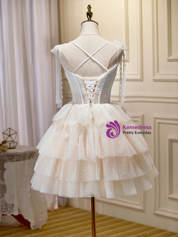 Ivory Tulle Beading Tiers Homecoming Dress