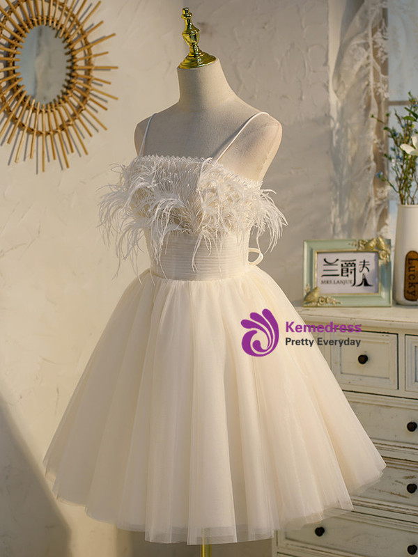 White Tulle Spaghetti Straps Pleats Homecoming Dress