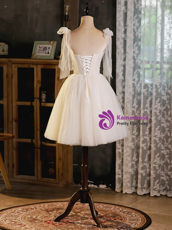 Ivory White Tulle Beading Homecoming Dress