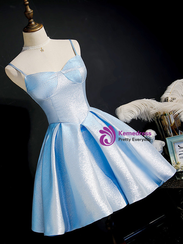 Blue Spaghetti Straps Homecoming Dress