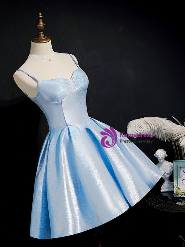 Blue Spaghetti Straps Homecoming Dress