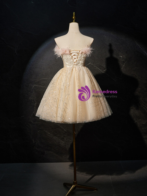 Champagne Tulle Sequins Beading Homecoming Dress