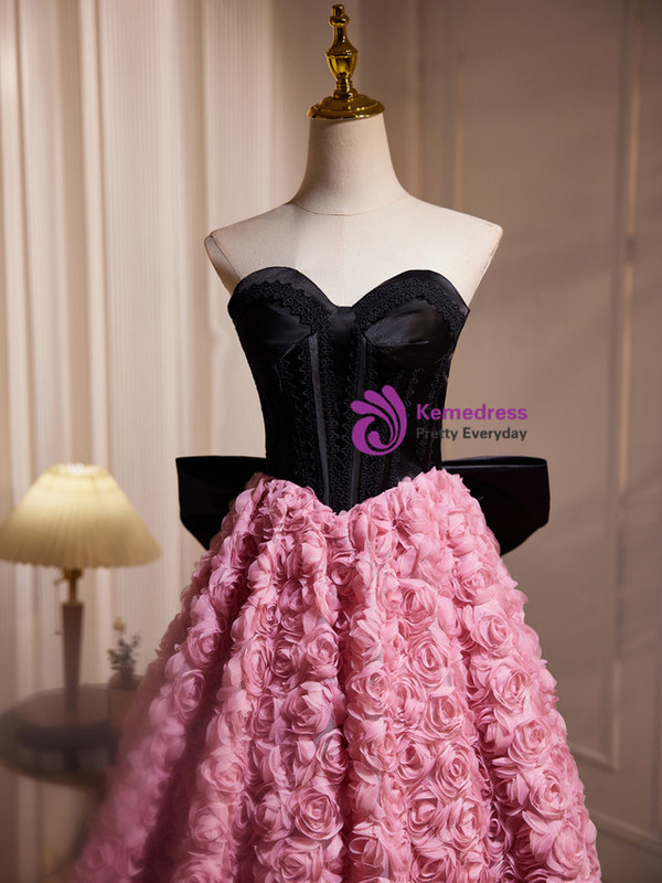 Pink 3D Flower Homecoming Dress With Bow
