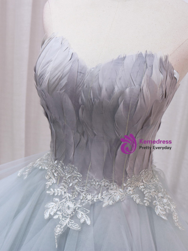 Gray Tulle Strapless Lace Homecoming Dress