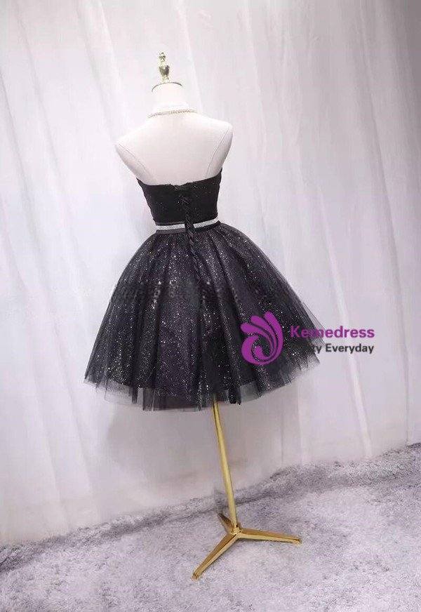 Black Tulle Sequins Sweetheart Homecoming Dress