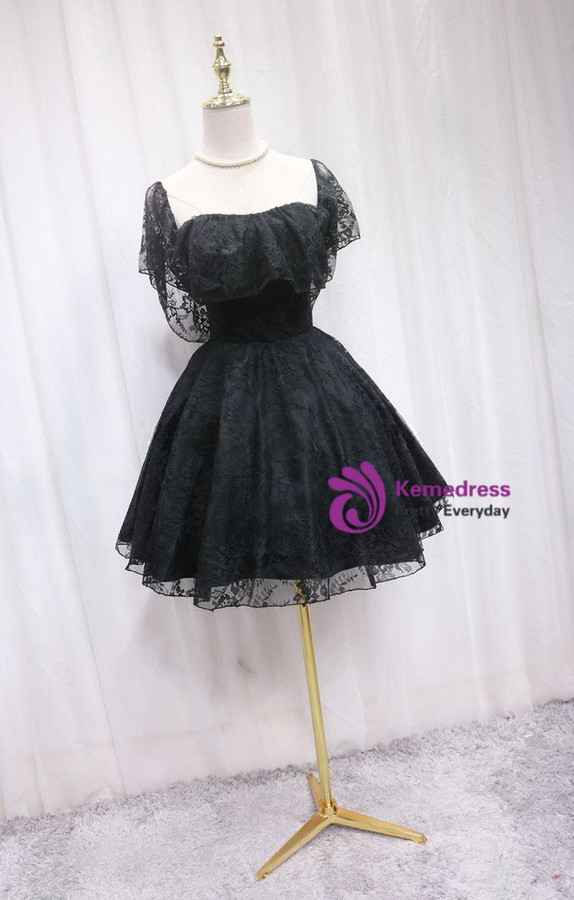 Black Lace Strapless Homecoming Dress
