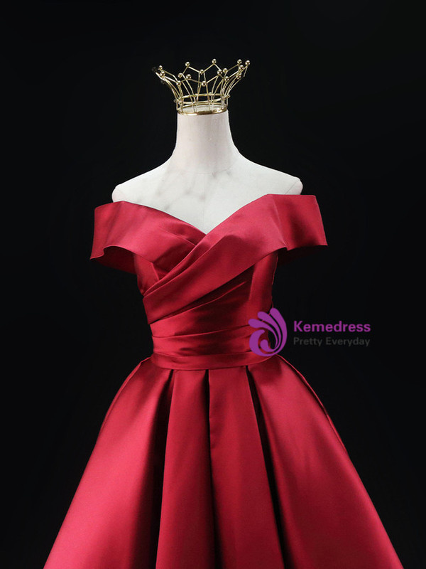 Burgundy Off the Shoulder Satin Homecoming Dress