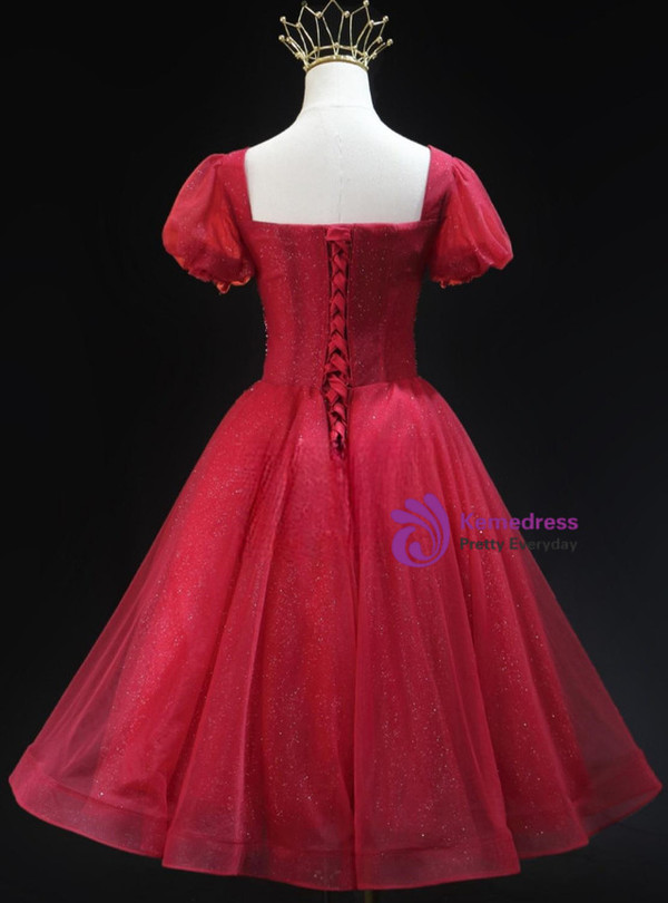 Burgundy Tulle Sequins Beading Homecoming Dress