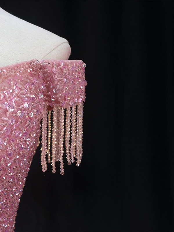 Pink Tulle Off the Shoulder Beading Sequins Homecoming Dress