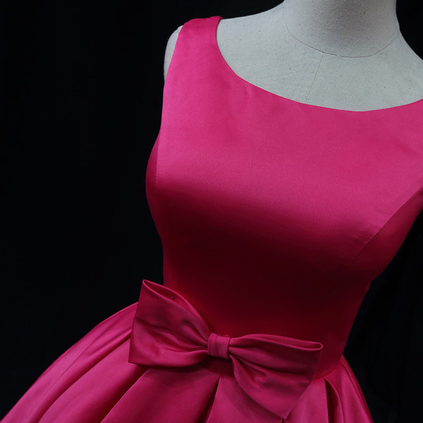 Fuchsia Satin Bow Homecoming Dress
