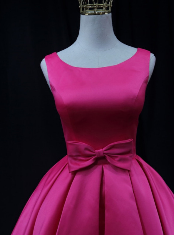 Fuchsia Satin Bow Homecoming Dress