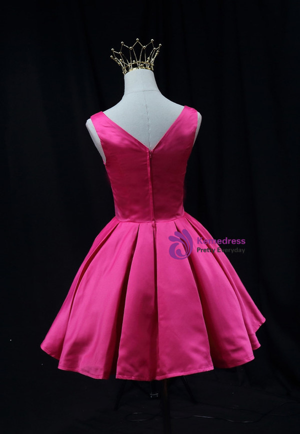 Fuchsia Satin Bow Homecoming Dress